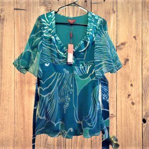 Monsoon Turquoise Green Lined Chiffon Top Blouse 12 Size